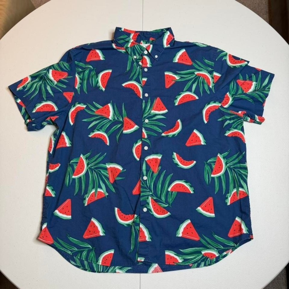 Old Navy watermelon men's button up slim‎ fit shirt. Size XXL